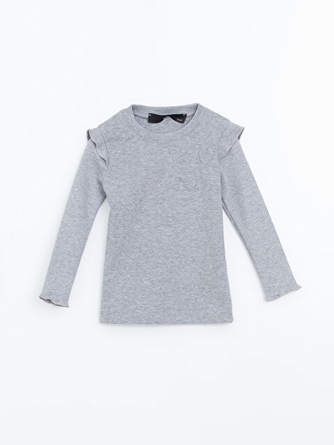 LCW Kids Bisiklet Yaka Nakışlı Kız Çocuk Tişört - W4M442Z1-H9V