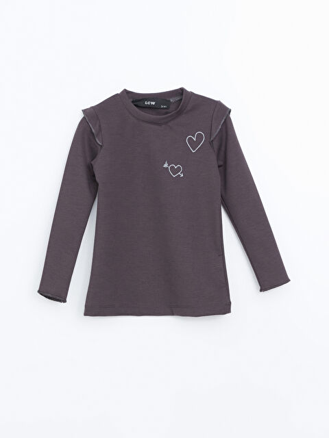 LCW Kids Bisiklet Yaka Nakışlı Kız Çocuk Tişört