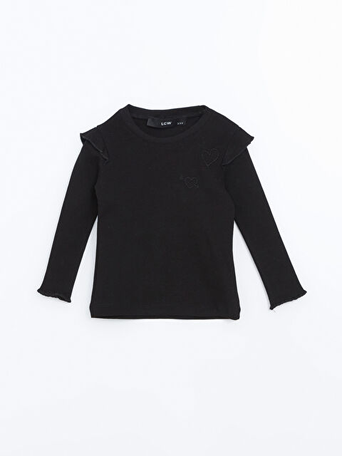 LCW Kids Bisiklet Yaka Nakışlı Kız Çocuk Tişört - W4M442Z1-HEG