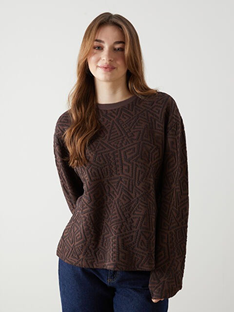 LCW Vision Bisiklet Yaka Kendinden Desenli Kadın Sweatshirt - W4M545Z8-K41