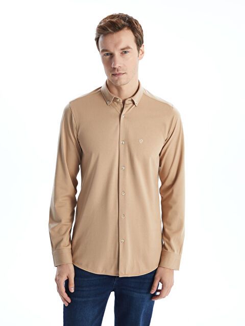 LCWAIKIKI Classic Slim Fit Uzun Kollu Gabardin Erkek Gömlek - W4M582Z8-CTX