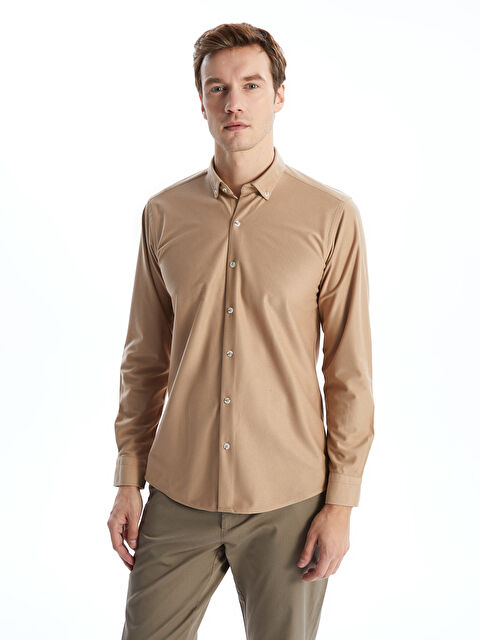 LCWAIKIKI Classic Slim Fit Uzun Kollu Kadife Erkek Gömlek - W4M586Z8-FBK