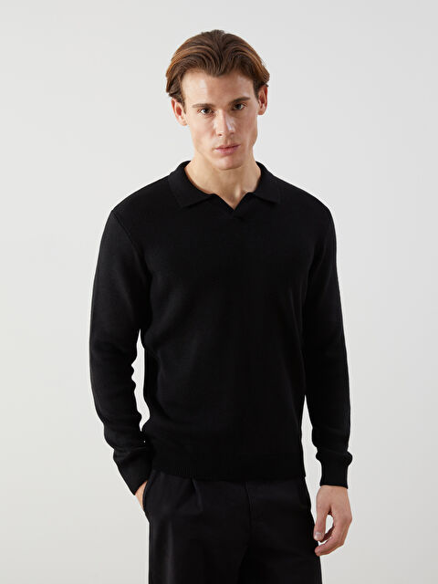 LCWAIKIKI Classic Polo Yaka Uzun Kollu Erkek Triko Kazak - W4M588Z8-CVL