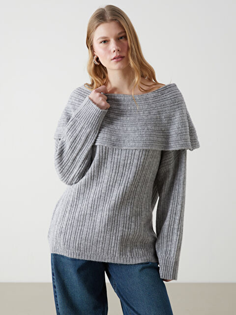 XSIDE Kayık Yaka Oversize Kadın Triko Kazak - W4M619Z8-ZFW