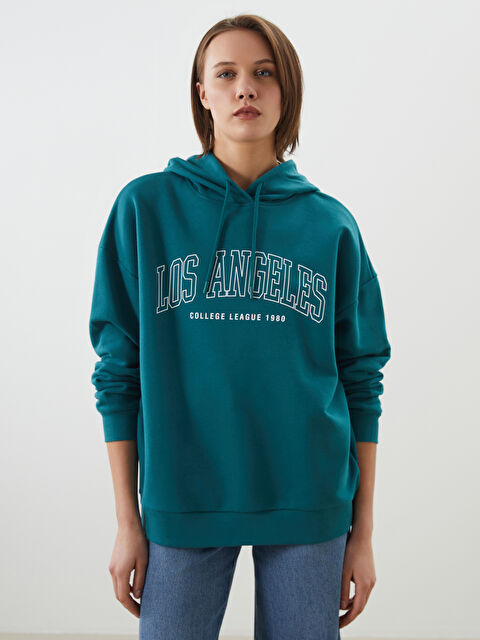 LCW Vision Los Angeles Baskılı Oversize Kadın Kalın Hoodie - W4M622Z8-GXZ
