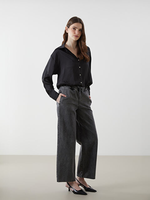 Natuvera Beli Lastikli Wideleg Kadın Jean Pantolon - W4M664Z8-J0F