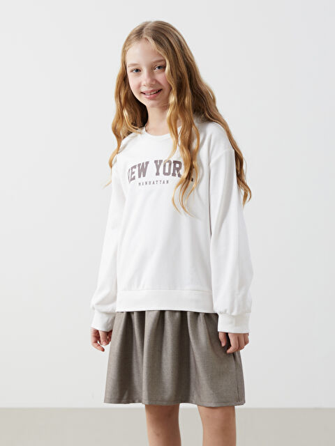 LCW Kids Bisiklet Yaka New York Baskılı Kız Çocuk Elbise - W4M697Z4-LXH