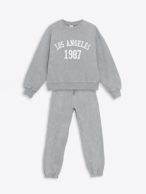 LCW Kids Bisiklet Yaka Los Angeles Baskılı Kız Çocuk Eşofman Takım - W4M776Z4-SHN