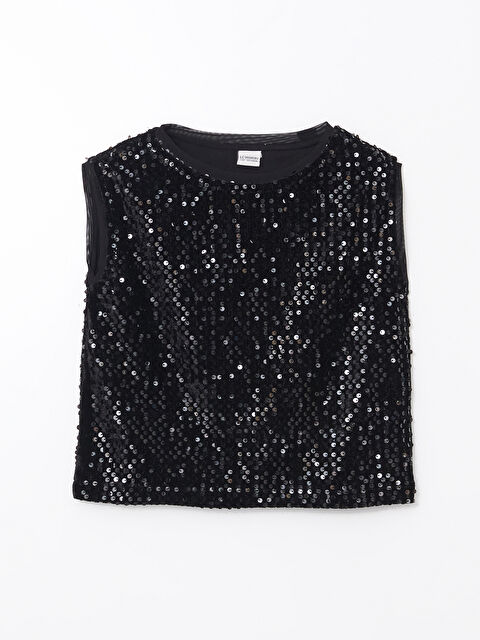 LCW Kids Bisiklet Yaka Payetli Kız Çocuk Bluz - W4M779Z4-CVL