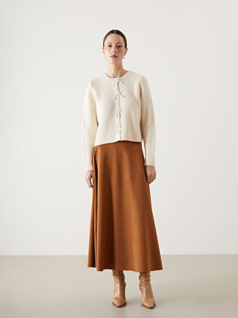 LCW Modest Beli Lastikli Süet Kadın Kloş Etek - W4M789Z8-EEV