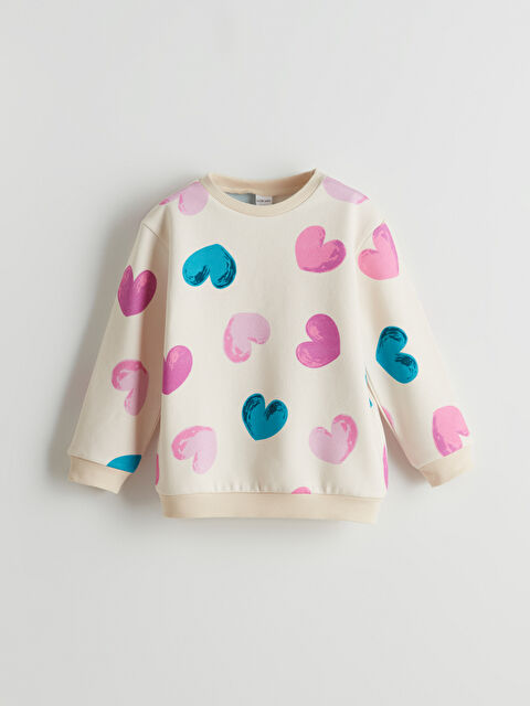 LCW Kids Bisiklet Yaka Kalp Baskılı Kız Çocuk Sweatshirt - W4M830Z1-LRA