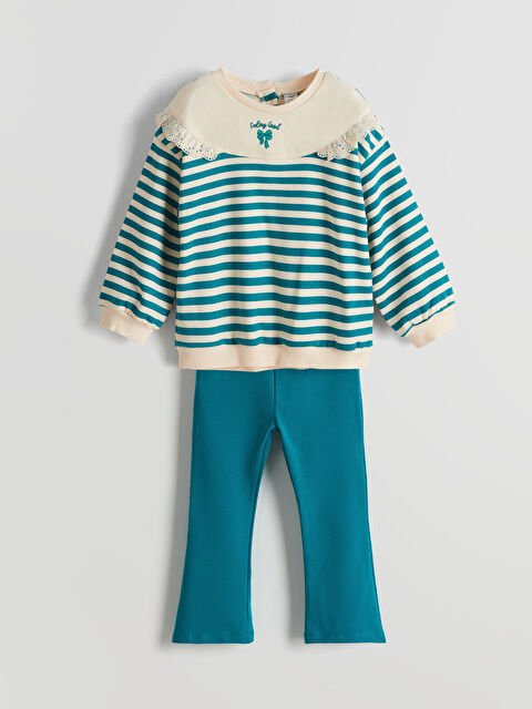 LCW Kids Bisiklet Yaka Çizgili Kız Çocuk Sweatshirt ve Tayt 2'li - W4M836Z1-LFT