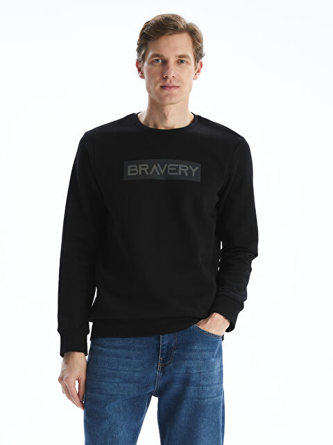 LCWAIKIKI Classic Bisiklet Yaka Baskılı Erkek Kalın Sweatshirt - W4M957Z8-CVL