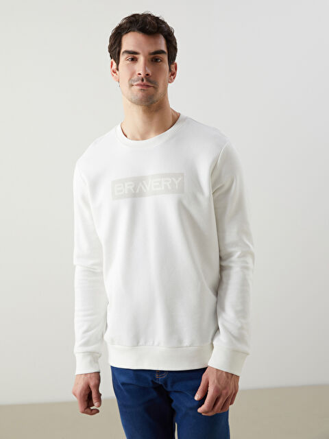 LCWAIKIKI Classic Bisiklet Yaka Baskılı Erkek Kalın Sweatshirt - W4M957Z8-R9J