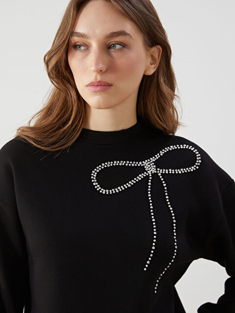 LCW Modest Bisiklet Yaka Taşlı Kadın Kalın Sweatshirt Tunik - W4M976Z8-CVL