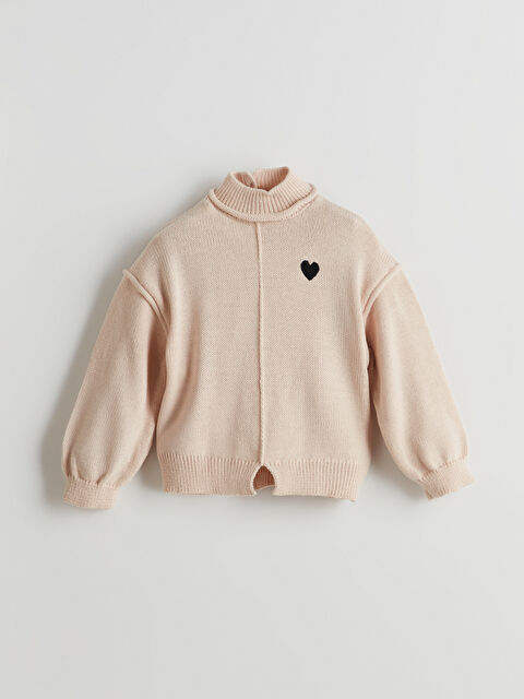 LCW Kids Dik Yaka Kalp Nakışlı Kız Çocuk Triko Kazak - W4MA20Z1-FF7