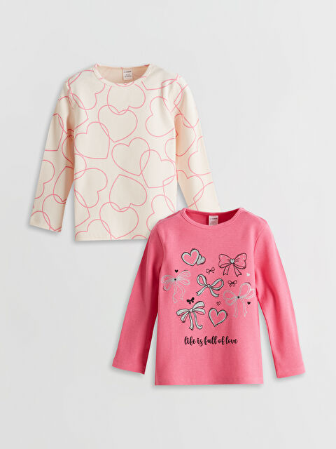 LCW Kids Bisiklet Yaka Baskılı Kız Çocuk Tişört 2'li - W4MA57Z1-GEV