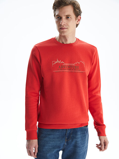 LCWAIKIKI Classic Bisiklet Yaka Baskılı Erkek Kalın Sweatshirt - W4MA58Z8-JSV