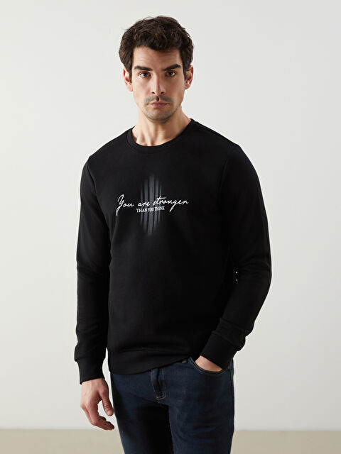 LCWAIKIKI Classic Bisiklet Yaka Baskılı Erkek Kalın Sweatshirt - W4MA71Z8-CVL