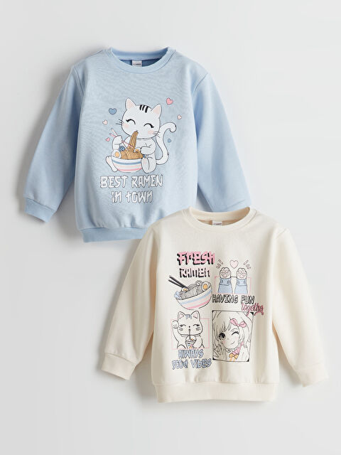 LCW Kids Bisiklet Yaka Kız Çocuk Kalın Sweatshirt 2'li - W4MA83Z1-FRC