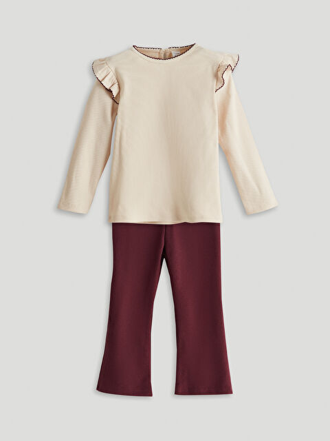 LCW Kids Bisiklet Yaka Basic Kız Çocuk Bluz ve Tayt Pantolon 2'li - W4MB34Z1-FF7