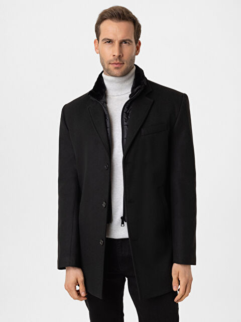 LCWAIKIKI Classic Standart Kalıp Ceket Yaka Erkek Kaşe Kaban - W4MB67Z8-CVL