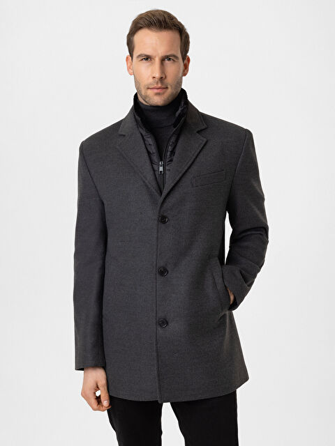 LCWAIKIKI Classic Standart Kalıp Ceket Yaka Erkek Kaşe Kaban - W4MB67Z8-GYS