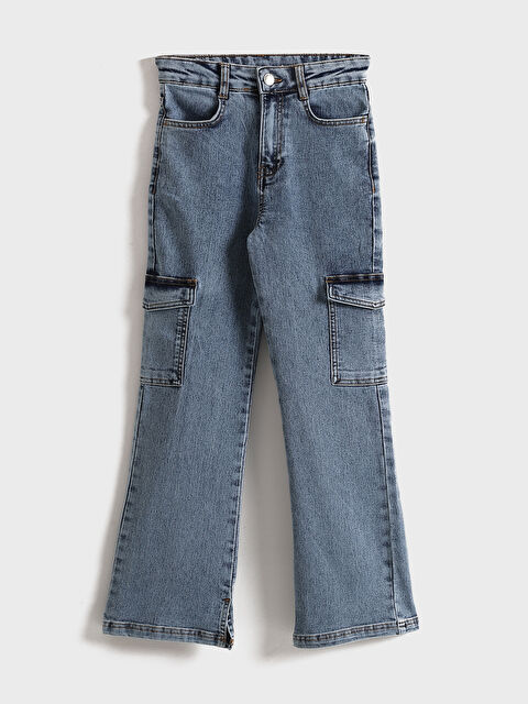 LCW Kids Beli Ayarlanabilir Lastikli Kız Çocuk Kargo Jean Pantolon - W32880Z4-V2T