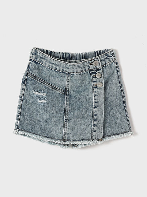 LCW Kids Beli Lastikli Kız Çocuk Jean Şort Etek - S46382Z4-SHK
