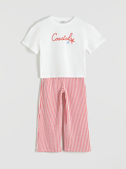 LCW Kids Bisiklet Yaka Kız Çocuk Tişört ve Pantolon - S4CD84Z4-FDU