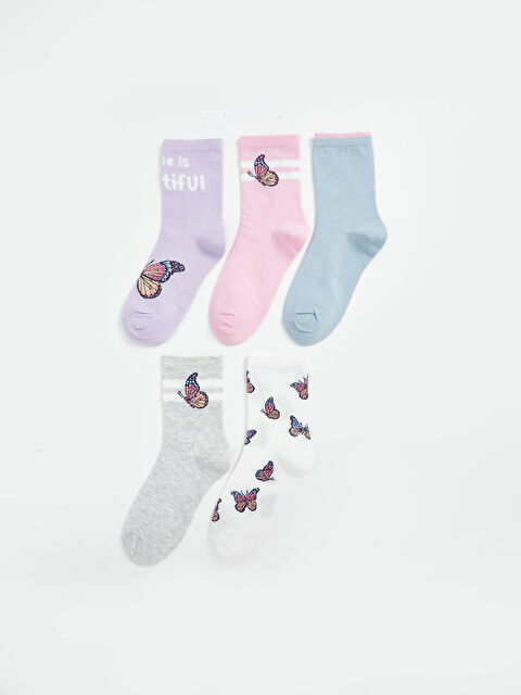 LCW Kids Kelebek Desenli Kız Çocuk Soket Çorap 5'li - S50388Z4-G7S