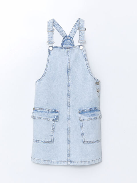 LCW Kids Kare Yaka Kız Çocuk Jean Salopet Elbise - S50478Z4-V2T