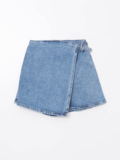 LCW Kids Beli Lastikli Kız Çocuk Jean Şort Etek - S50485Z4-SHK