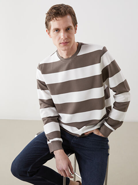 LCWAIKIKI Classic Bisiklet Yaka Uzun Kollu Çizgili Erkek Sweatshirt - S50537Z8-LEX