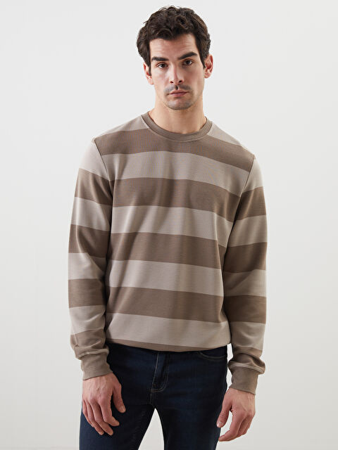 LCWAIKIKI Classic Bisiklet Yaka Uzun Kollu Çizgili Erkek Sweatshirt - S50537Z8-ELZ