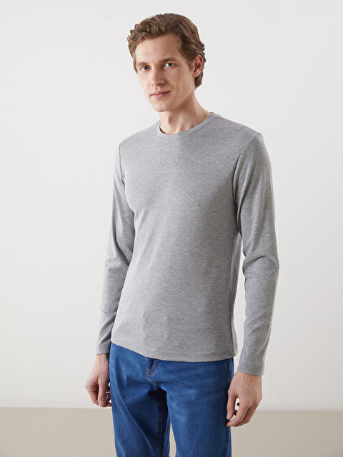 LCWAIKIKI Basic Bisiklet Yaka Uzun Kollu Penye Erkek Tişört - S50538Z8-DF9