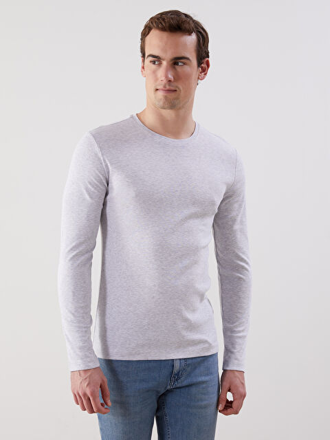 LCWAIKIKI Basic Bisiklet Yaka Uzun Kollu Penye Erkek Tişört - S50538Z8-DFL