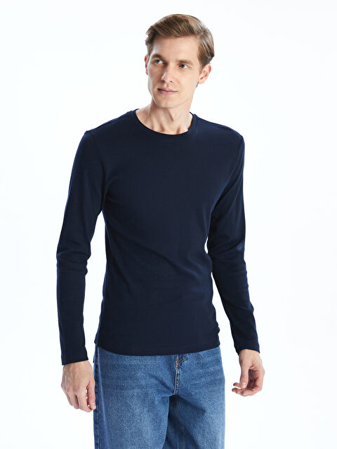 LCWAIKIKI Basic Bisiklet Yaka Uzun Kollu Penye Erkek Tişört - S50538Z8-DWP