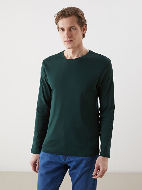 LCWAIKIKI Basic Bisiklet Yaka Uzun Kollu Penye Erkek Tişört - S50538Z8-ZGZ