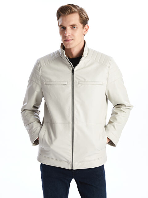 LCWAIKIKI Classic Standart Kalıp Dik Yaka Erkek Deri Görünümlü Ceket - S50568Z8-K84