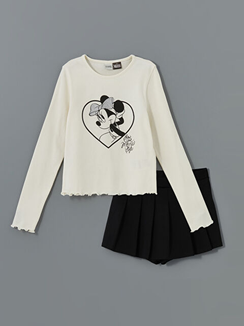 LCW Kids Minnie Mouse Baskılı Kız Çocuk Tişört ve Şort Etek - S50609Z4-FDH