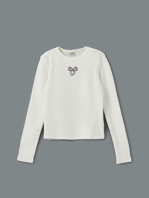 LCW Kids Bisiklet Yaka Fiyonk Nakışlı Kız Çocuk Tişört - S50629Z4-FDH