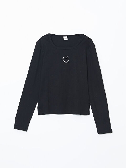 LCW Kids Kare Yaka Taşlı Kız Çocuk Tişört - S50636Z4-CVL