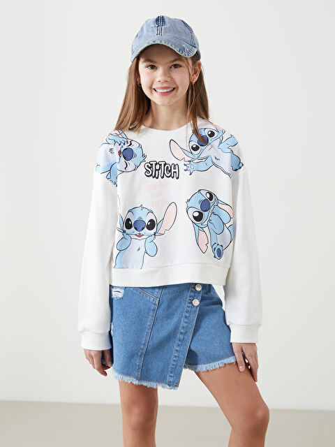 LCW Kids Bisiklet Yaka Stitch Baskılı Kız Çocuk Sweatshirt - S50727Z4-FDH