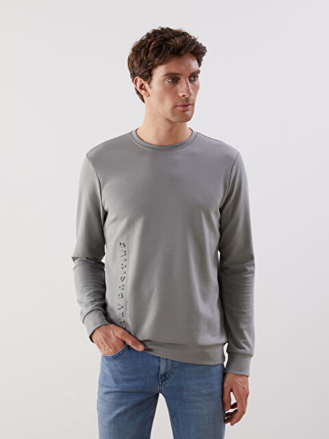 LCWAIKIKI Classic Bisiklet Yaka Uzun Kollu Baskılı Erkek Sweatshirt - S50762Z8-FMC