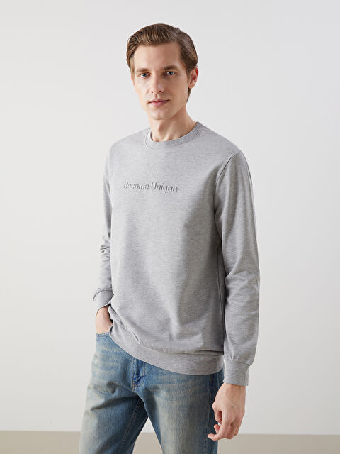 LCWAIKIKI Classic Bisiklet Yaka Baskılı Erkek Kalın Sweatshirt - S50803Z8-L8N