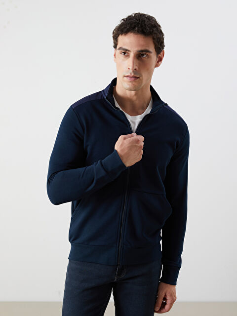 LCWAIKIKI Basic Dik Yaka Uzun Kollu Erkek Fermuarlı Sweatshirt - S50821Z8-RFH