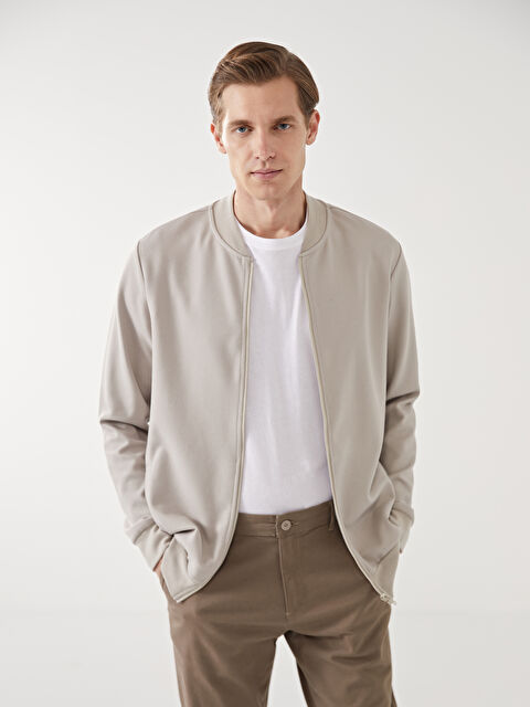 LCWAIKIKI Basic Kolej Yaka Uzun Kollu Erkek Fermuarlı Sweatshirt - S50822Z8-SNE