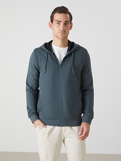 LCWAIKIKI Basic Kapüşonlu Uzun Kollu Erkek Fermuarlı Sweatshirt - S50824Z8-YLW