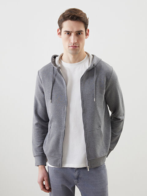 LCWAIKIKI Basic Kapüşonlu Uzun Kollu Erkek Fermuarlı Sweatshirt - S50829Z8-LAL